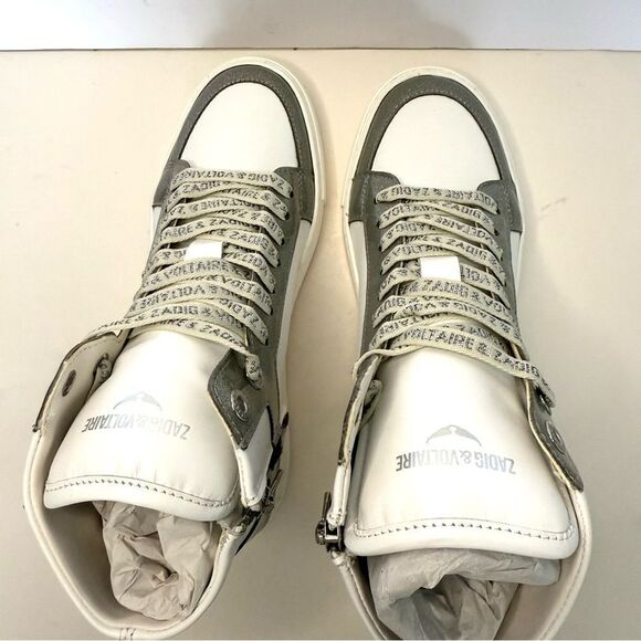 Zadig & Voltaire High Flash Infinity Silver High-Top Sneakers size 7, (38) NIB - Picture 13 of 15